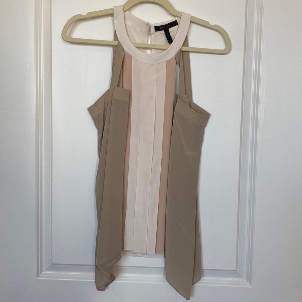 Bcbg maxazria kayli silk halter top flowy assymteric size small beige off white